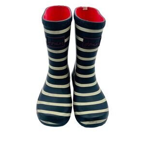 Joules Toddler 10 Kids Navy Cream Stripe Rubber Rain Boots Nautical Kidcore Cute